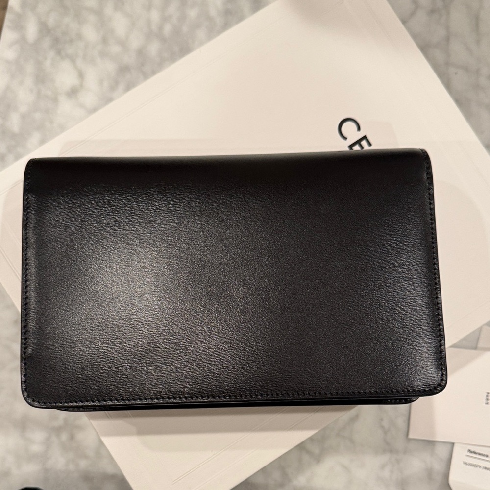 Celine WOC Triomphe wallet on chain Margo blk leather crossbody clutch purse bag - Picture 4 of 15